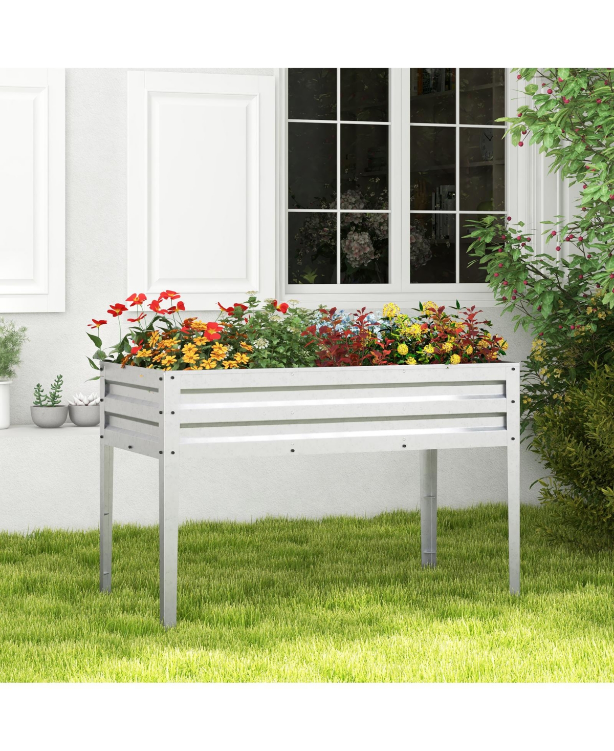 Slickblue Galvanized Raised Garden Bed Elevated Planter Box with Legs and Drainage Hole