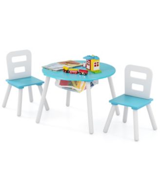 Wood Activity Kids Table and Chair Set with Center Mesh Storage for Snack Time and Homework