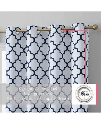 Lattice Print Drape Blackout Curtains Pattern - Weather Insulated Curtains, Sun Blocking Window Treatment Draperies for Living Room - Set of 2