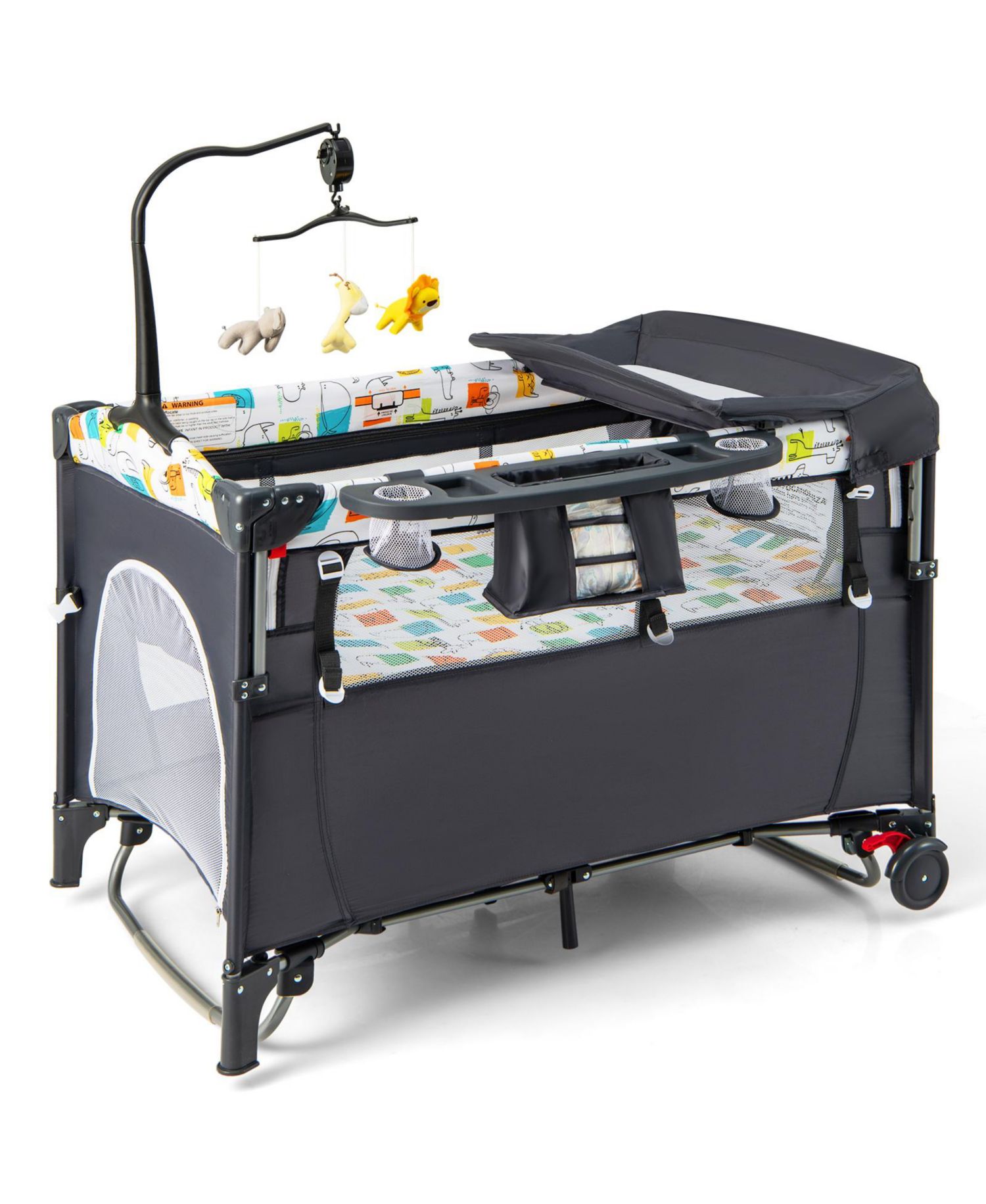 5-in-1 Baby Playpen and Bedside Crib with Music Box for Newborns and Infants
