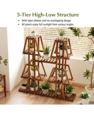 5-Tier 10 Potted Wood Plant Stand for Multiple Plants