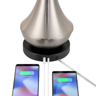 Simon Modern Table Lamps 25 1/2" High Set of 2 Brushed Nickel with USB Charging Port White Fabric Drum Shade for Bedroom Living Room Desk