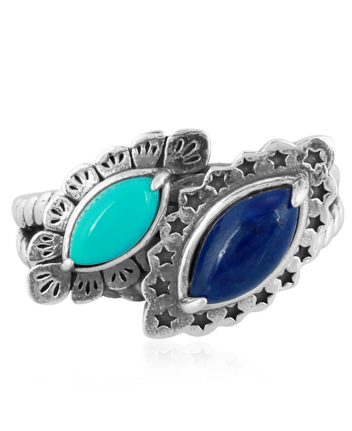 American West Jewelry Sterling Silver Night and DayLazuli and Sleeping Beauty Turquoise Gemstone Bypass Ring, Size 5 - Lapis/turquoise