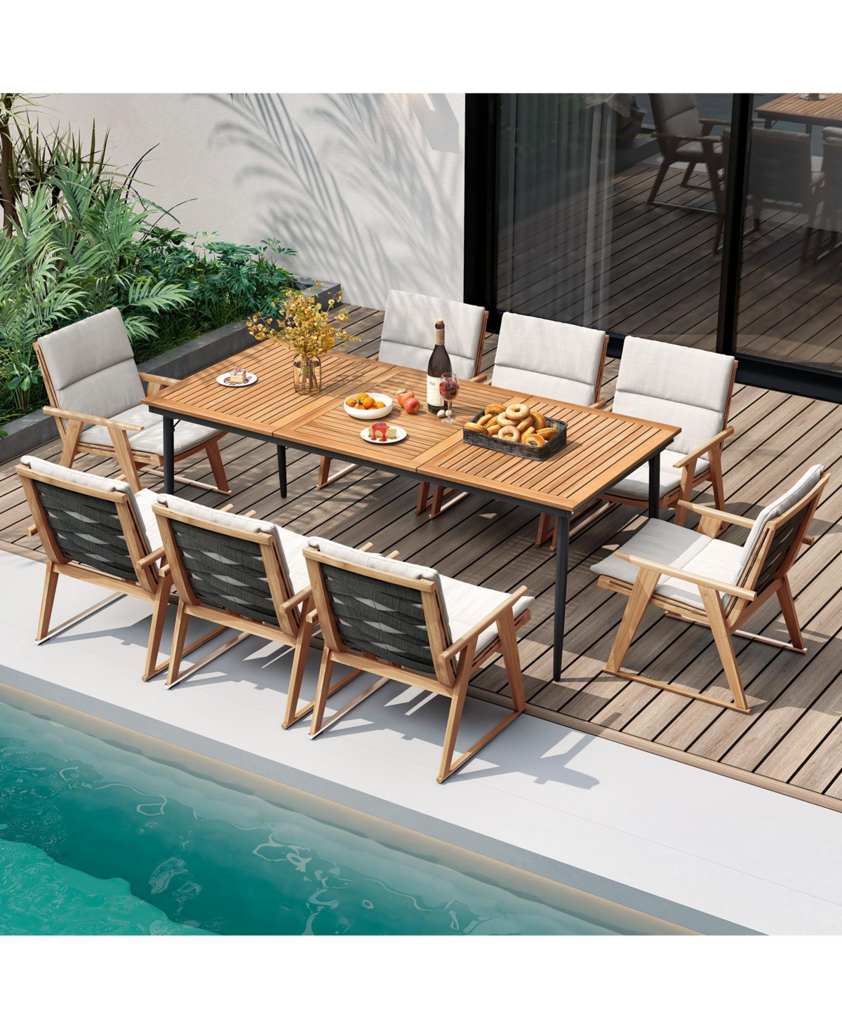Slickblue 79 Inch Acacia Wood Outdoor Dining Table for 8 with 1.9 Inch Umbrella Hole