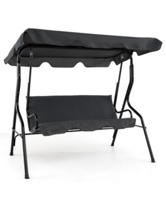 3 Seat Outdoor Patio Canopy Swing with Cushioned Steel Frame
