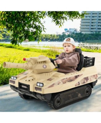 12V Electric Kids Ride On Tank with Rotatable Turret and 8 Missiles for Kids Aged 37-95 Months Old-Khaki