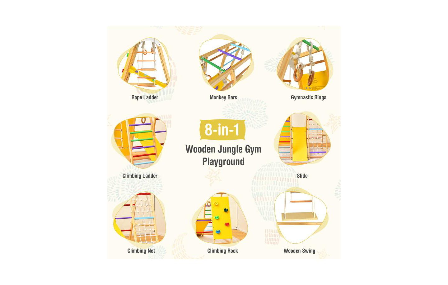 Детский игровой набор Slickblue 8-in-1 Wooden Jungle Gym Playset with Slide and Monkey Bars, 530 lbs Capacity, Ages 1+, цвет: Разноцветный — фото 4