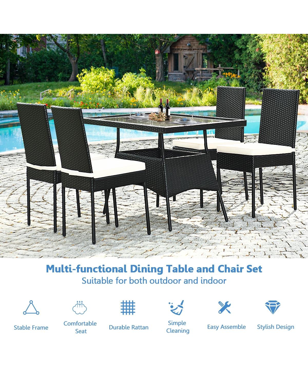 Skonyon 5 Pieces Rattan Dining Set with Glass Table and High Back Chair