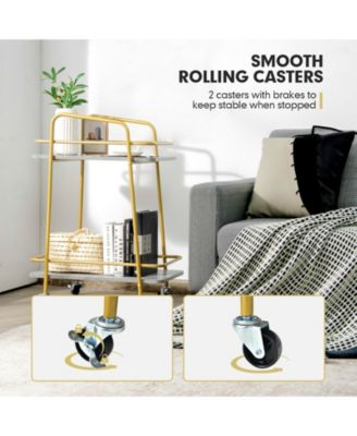 2-tier Kitchen Rolling Cart with Steel Frame and Lockable Casters