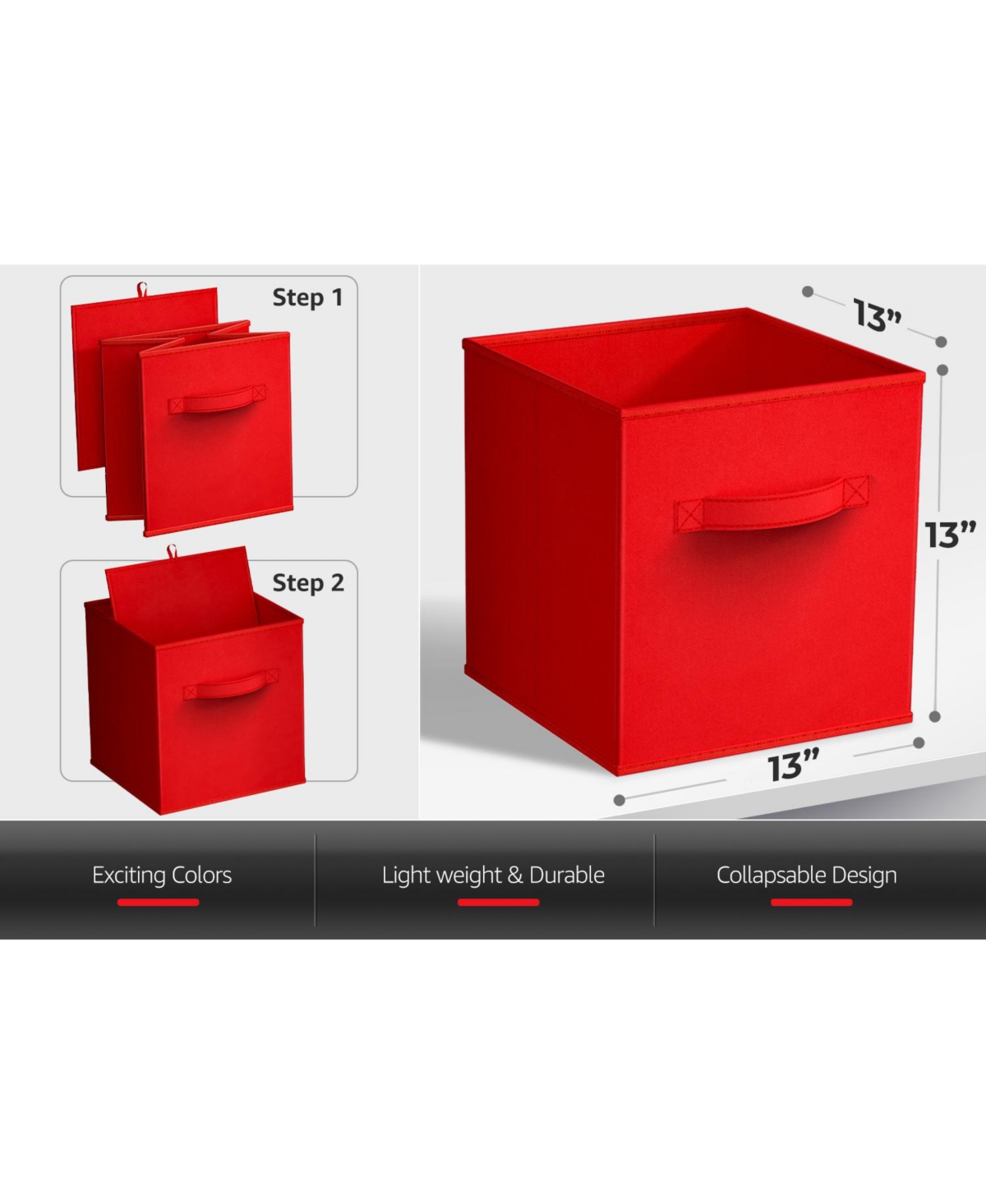 Sorbus 6 Pack 13 Inch Foldable Storage Cubes with Handles- for Organizing Home, Shelves, Nursery, Playroom, Closet and More - red  navy