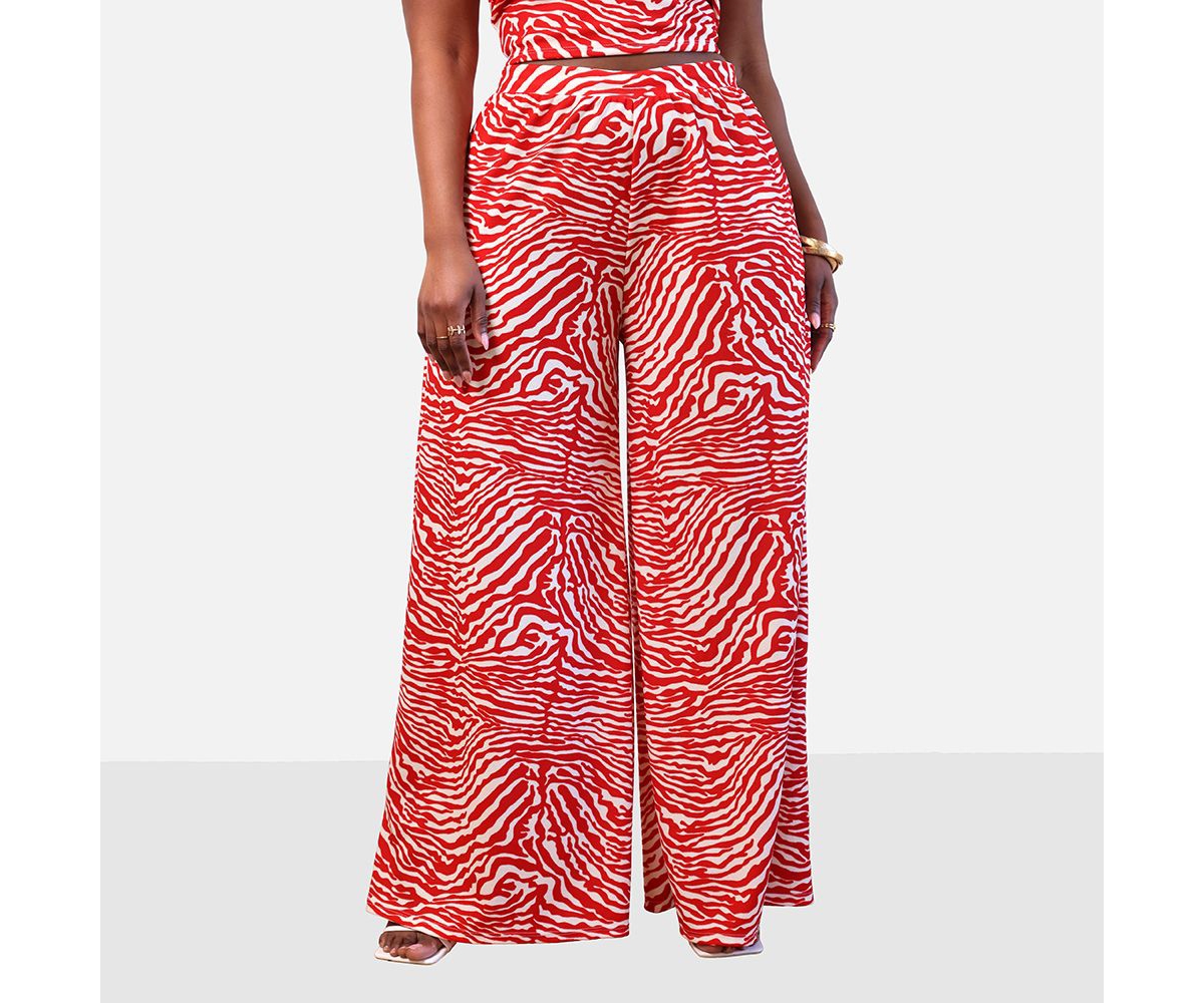 Plus Size Abena Zebra Print Wide Leg Pants - Red