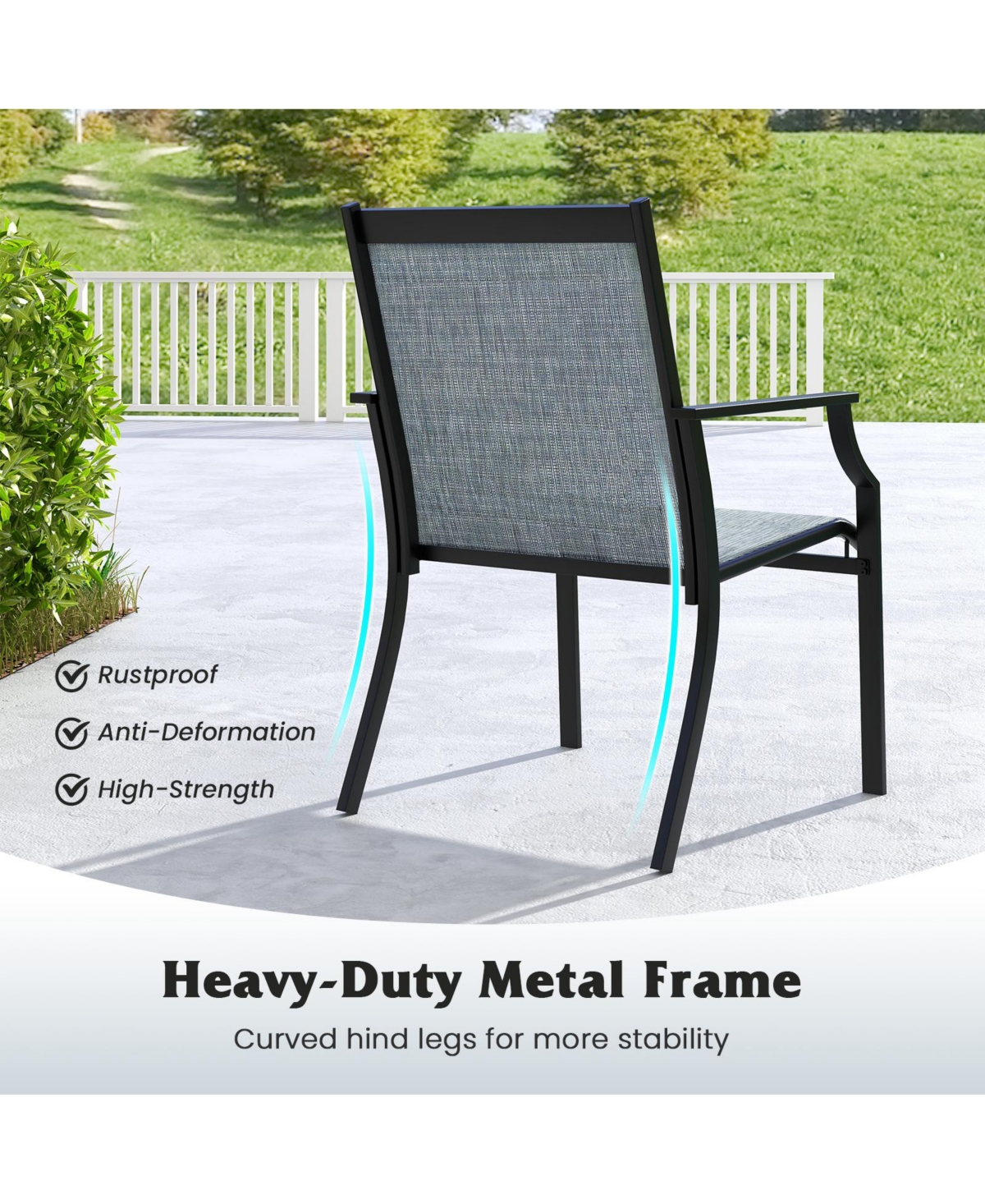 Slickblue 4 Piece Patio Dining Chairs Large Outdoor Chairs with Breathable Seat and Metal Frame