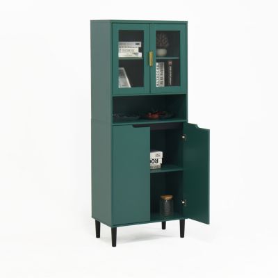 Tall Storage Cabinet with Glass Display & Gold Handles
