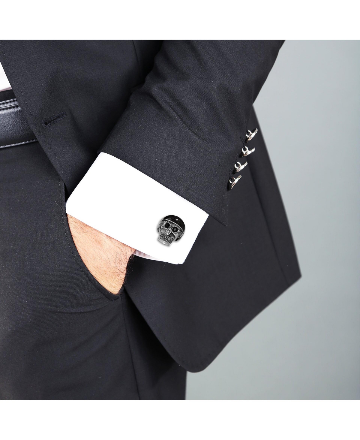 Linkup Moto Skull Cufflinks withHelmet and Crystal Eyes - Black