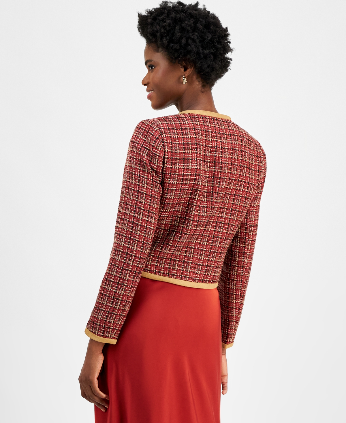 Tahari Asl Women's Tweed Collarless Jacket -Natural