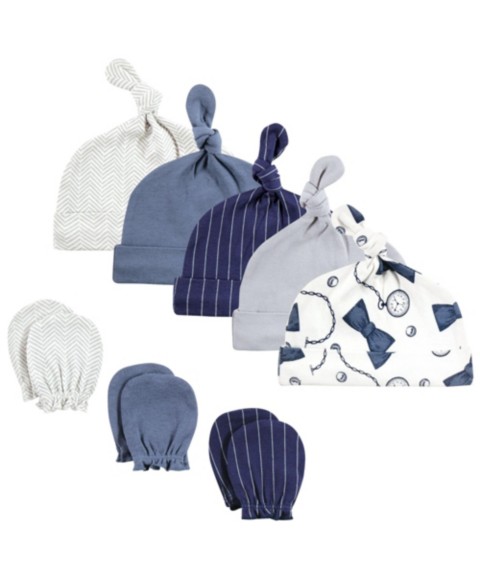 Детские Hudson Baby Baby Boys Hudson Essential 8-Piece Set Knotted Beanie Hats and Anti-Scratch Mitts