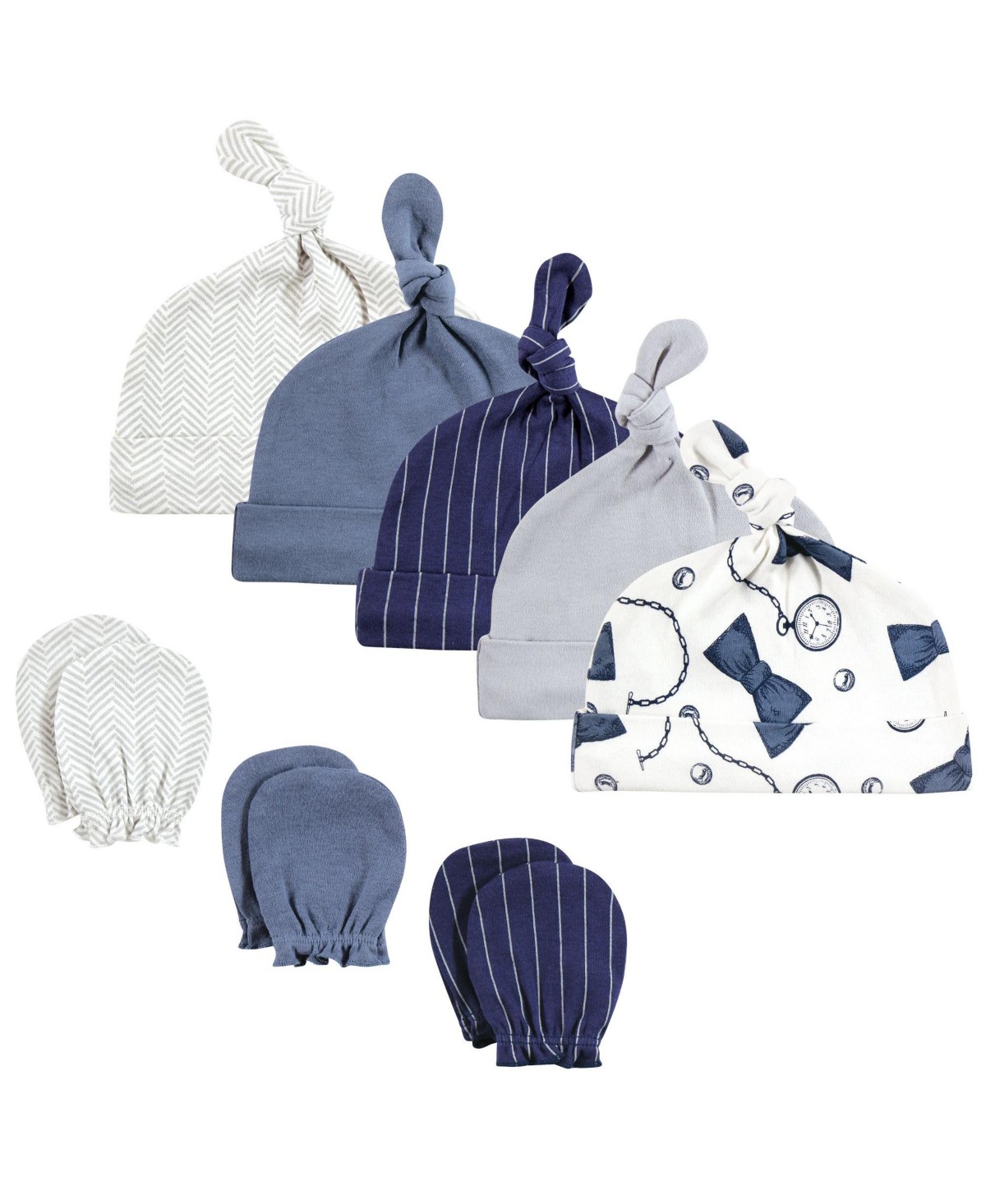Детские Hudson Baby Baby Boys Hudson Essential 8-Piece Set Knotted Beanie Hats and Anti-Scratch Mitts — фото 1