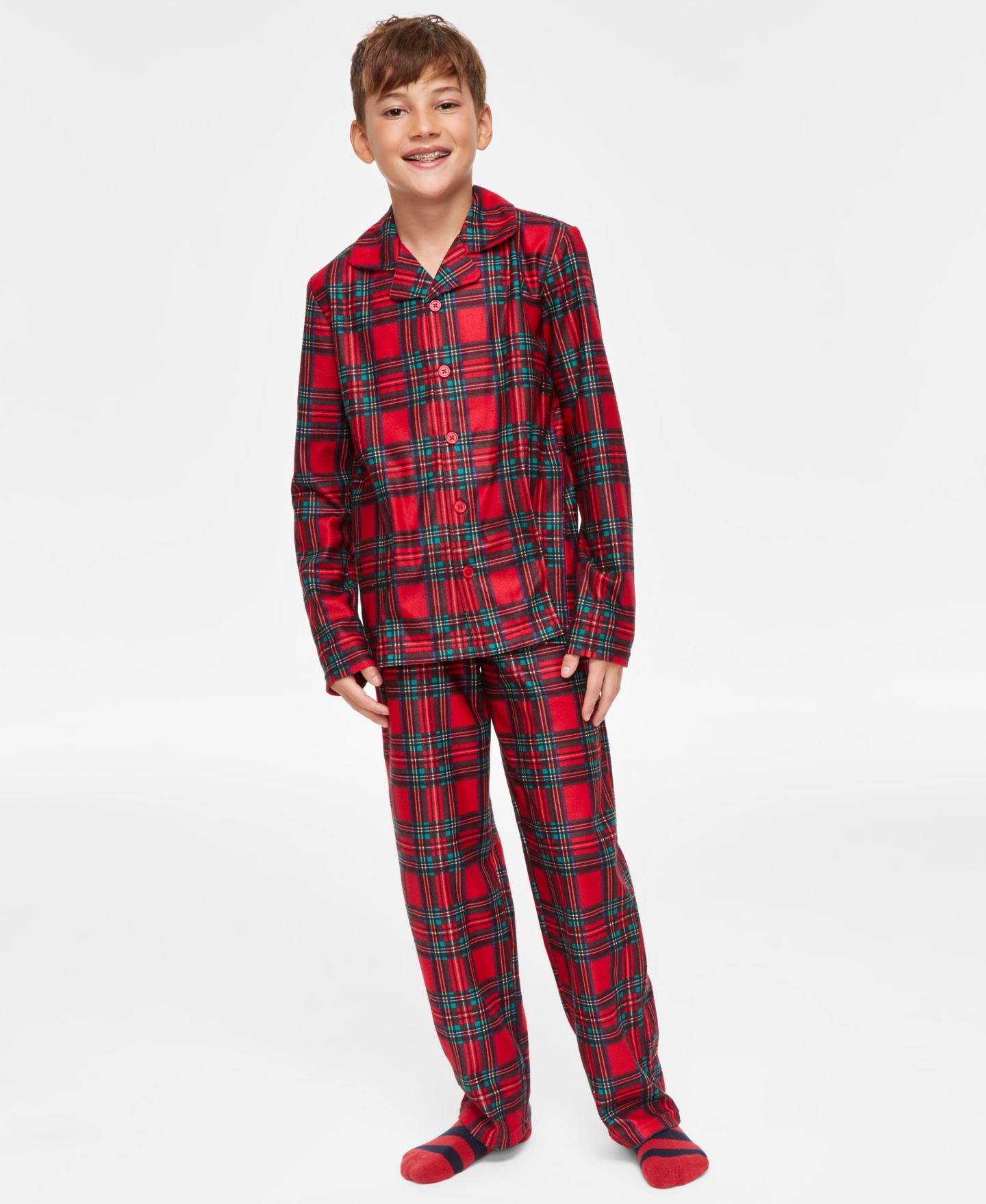 Holiday Lane Little & Big Kids Brinkley Plaid Notch Collar Matching Family Pajamas Set, цвет: Клетчатый — фото 1