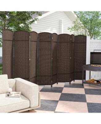 8-Panel Folding Room Divider with Hand-Woven Texture and Solid Wood Frame
