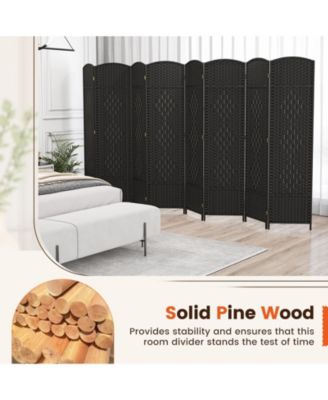 8-Panel Folding Room Divider with Hand-Woven Texture and Solid Wood Frame