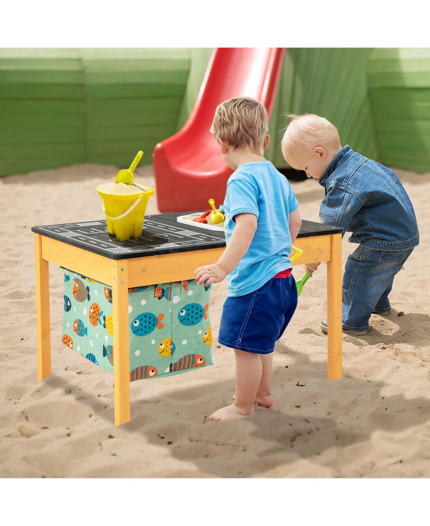 Детская игрушка Slickblue 3-in-1 Sand Water Fir Wood Activity Table with Foldable Storage Bin, Ages 3-8, цвет: Натуральный / Чёрный — фото 2