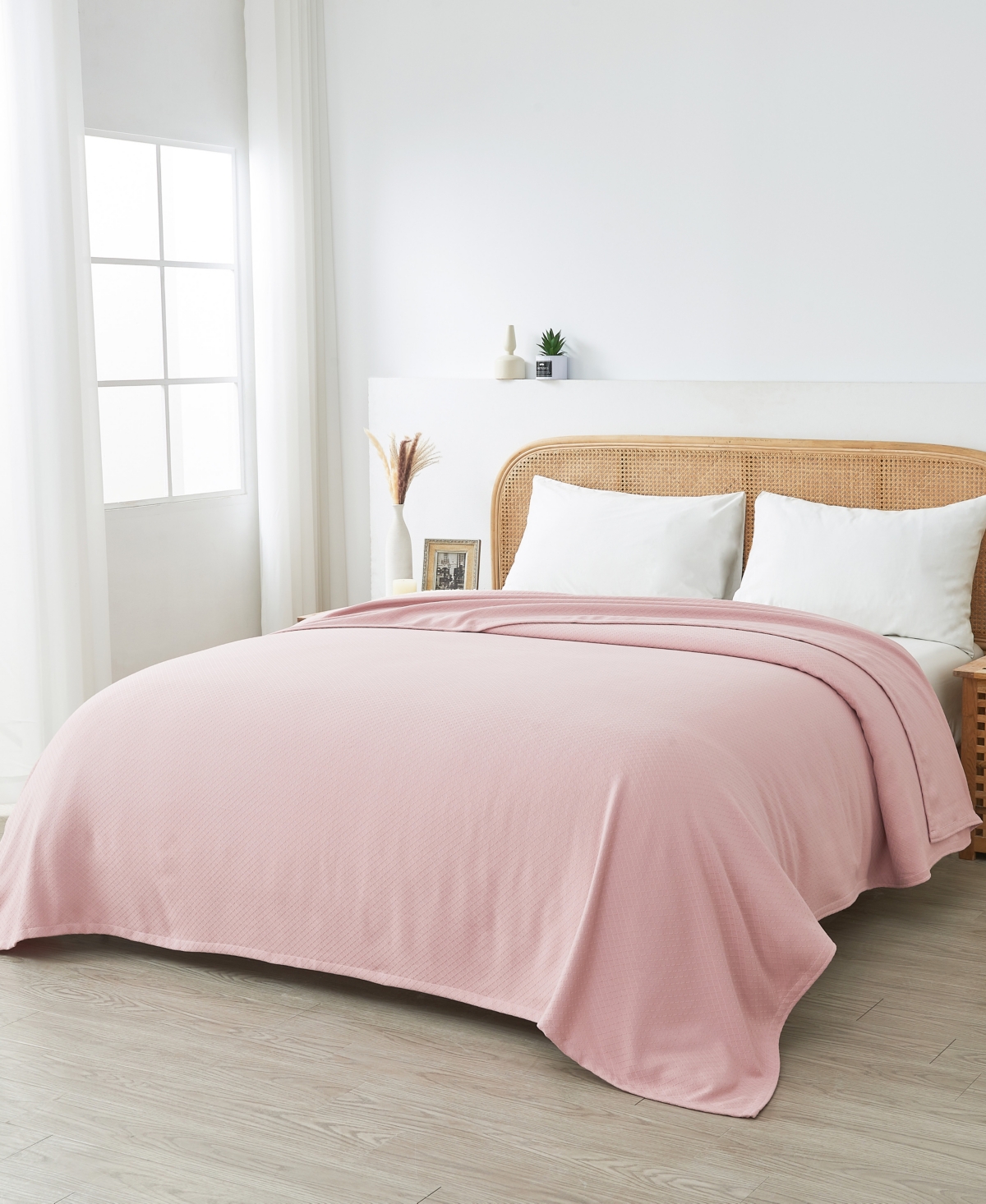 Melange Mélange Home Solid Diamond Egyptian Cotton Blanket In Tea Rose