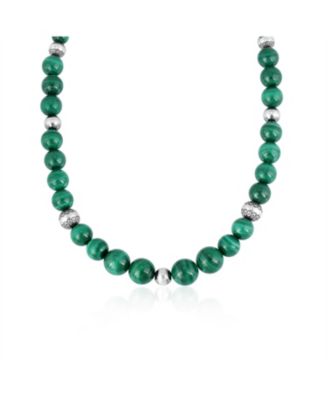Sterling Silver and Graduated Malachite Gemstone Bead Necklace, 17 Inches