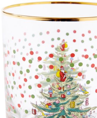 Christmas Tree Polka Dot Double Old-Fashioned Glasses, Set of 4