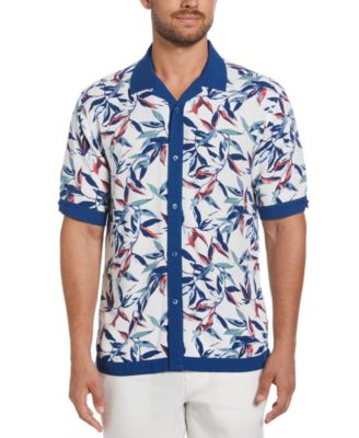 Cubavera - Men's Textured Short Sleeve Button-Front Watercolor Leaf Print Camp Shirt