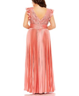 Plus Size Flutter Sleeve Pleated V-Neck Gown