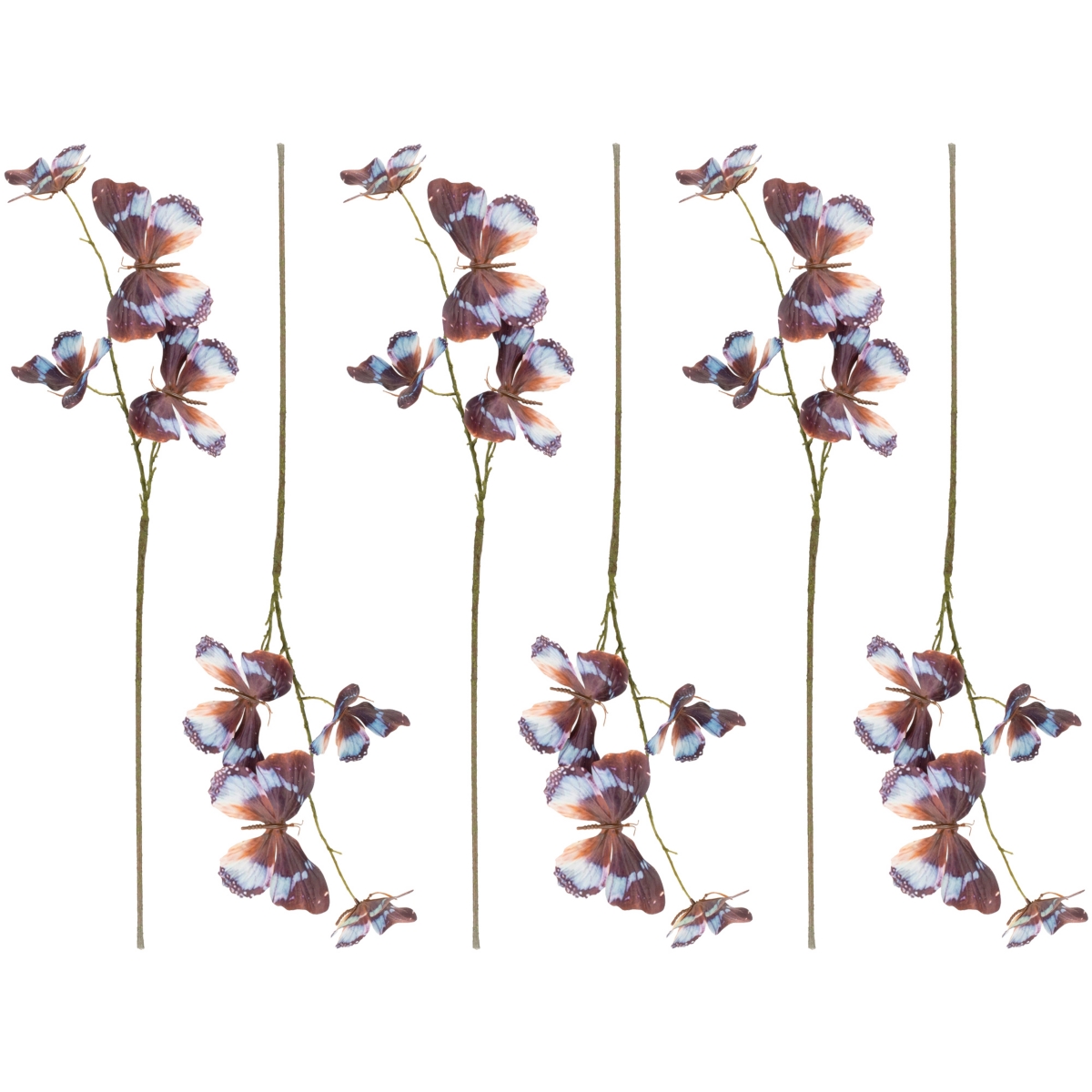 Butterfly Sprays for Vibrant Holiday and Home Decor Accents (Set of 6) - Brown, Blue