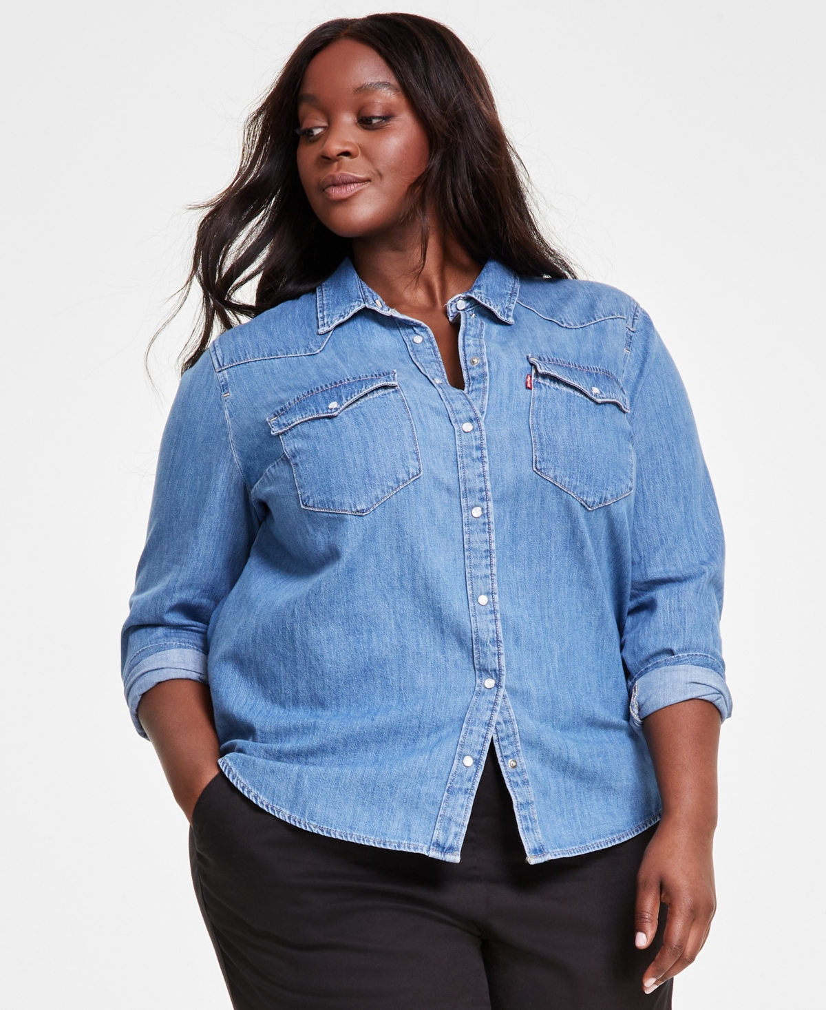 Trendy Plus Size Essential Western Cotton Shirt - Mighty Fine