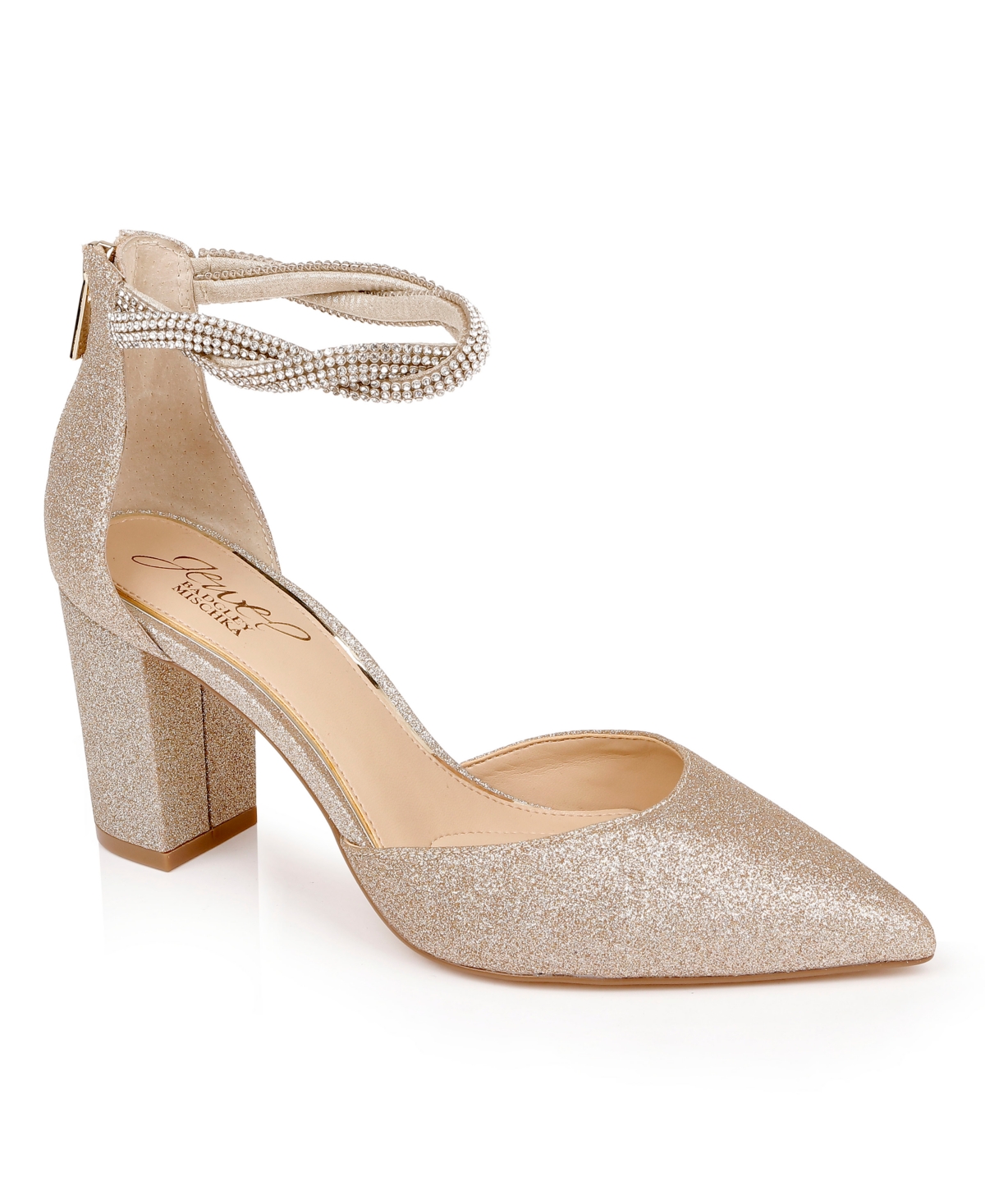 Jewel Badgley Mischka Tinsley Ankle Strap Pointed Toe Pump In Gold Glitter