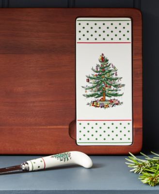 Christmas Tree Polka Dot Cheese Board & Knife Set