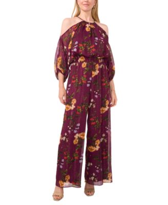 Women s Floral Print Cold Shoulder Jumpsuit