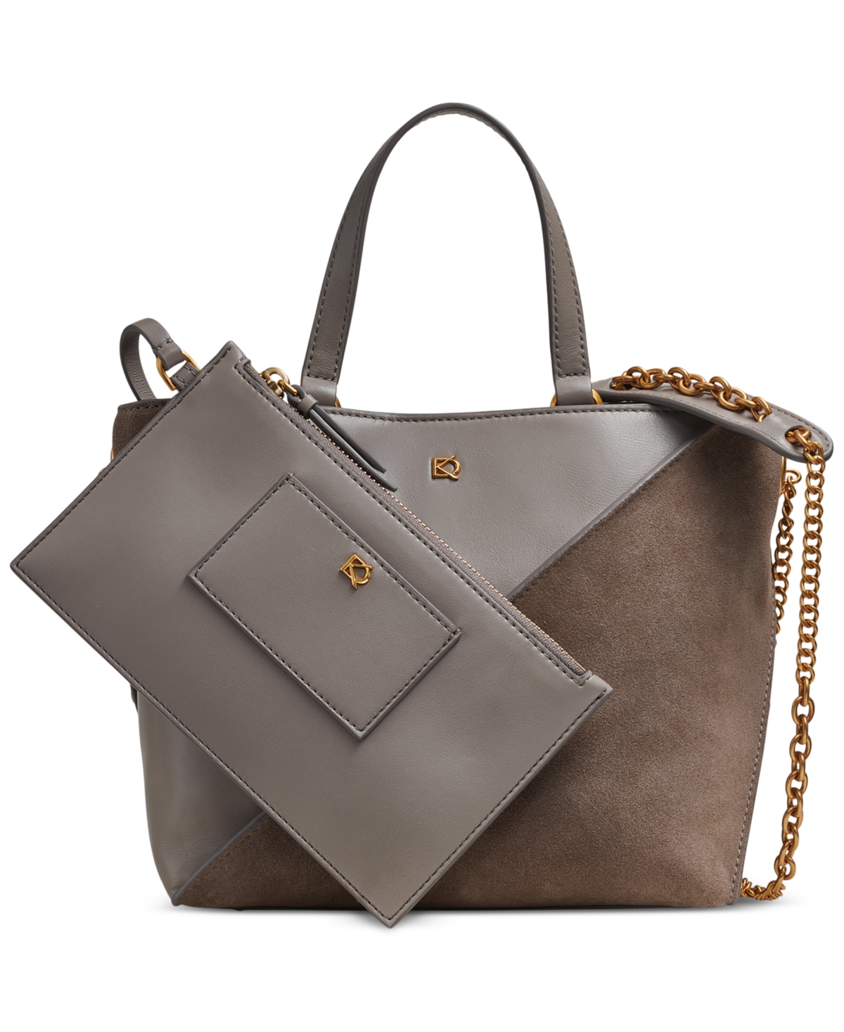 Setauket Leather & Suede Convertible Crossbody with Chain Strap - Blk/gold