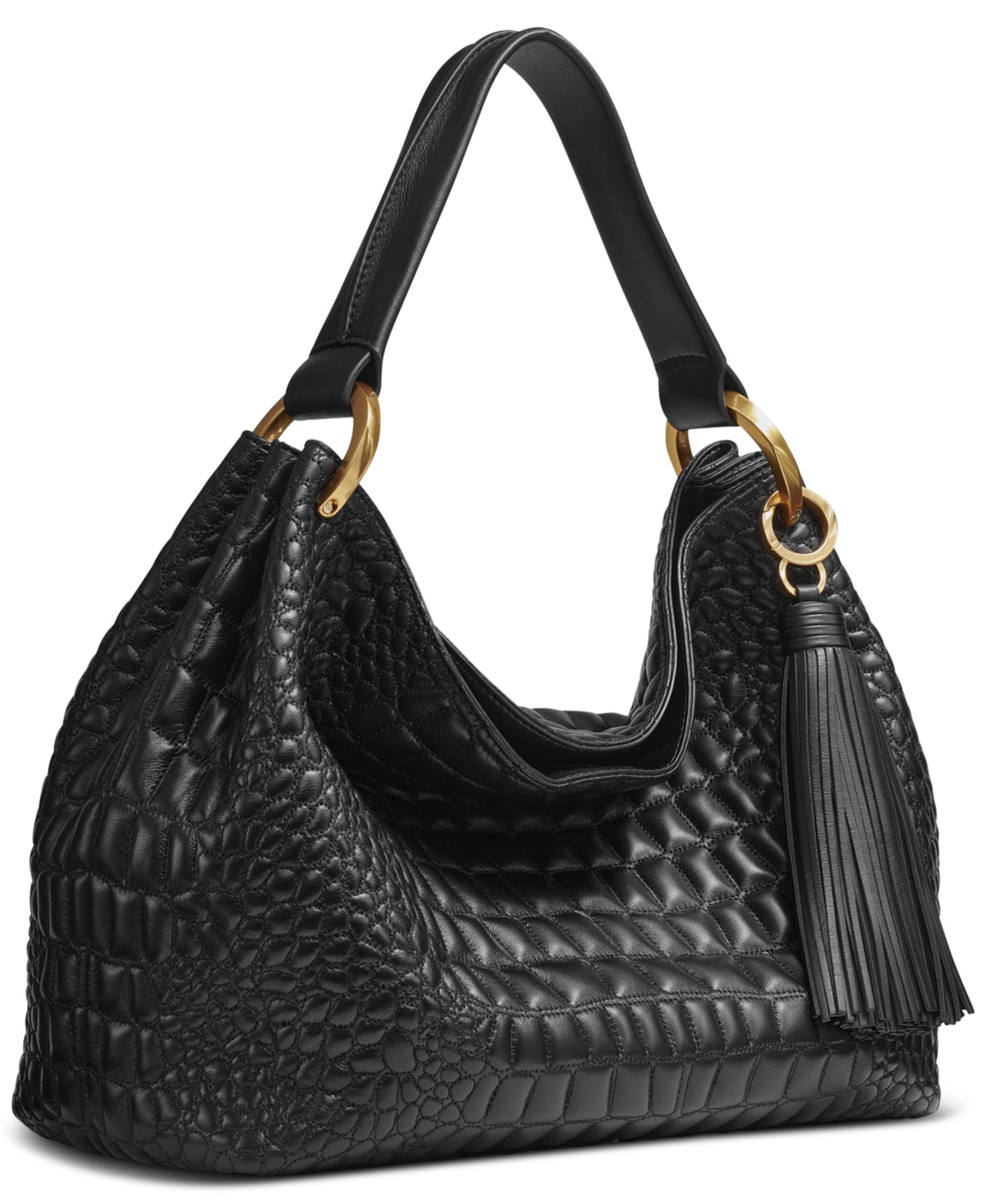 Glenwood Quilted Croc Large Shoulder with Tassel Detail