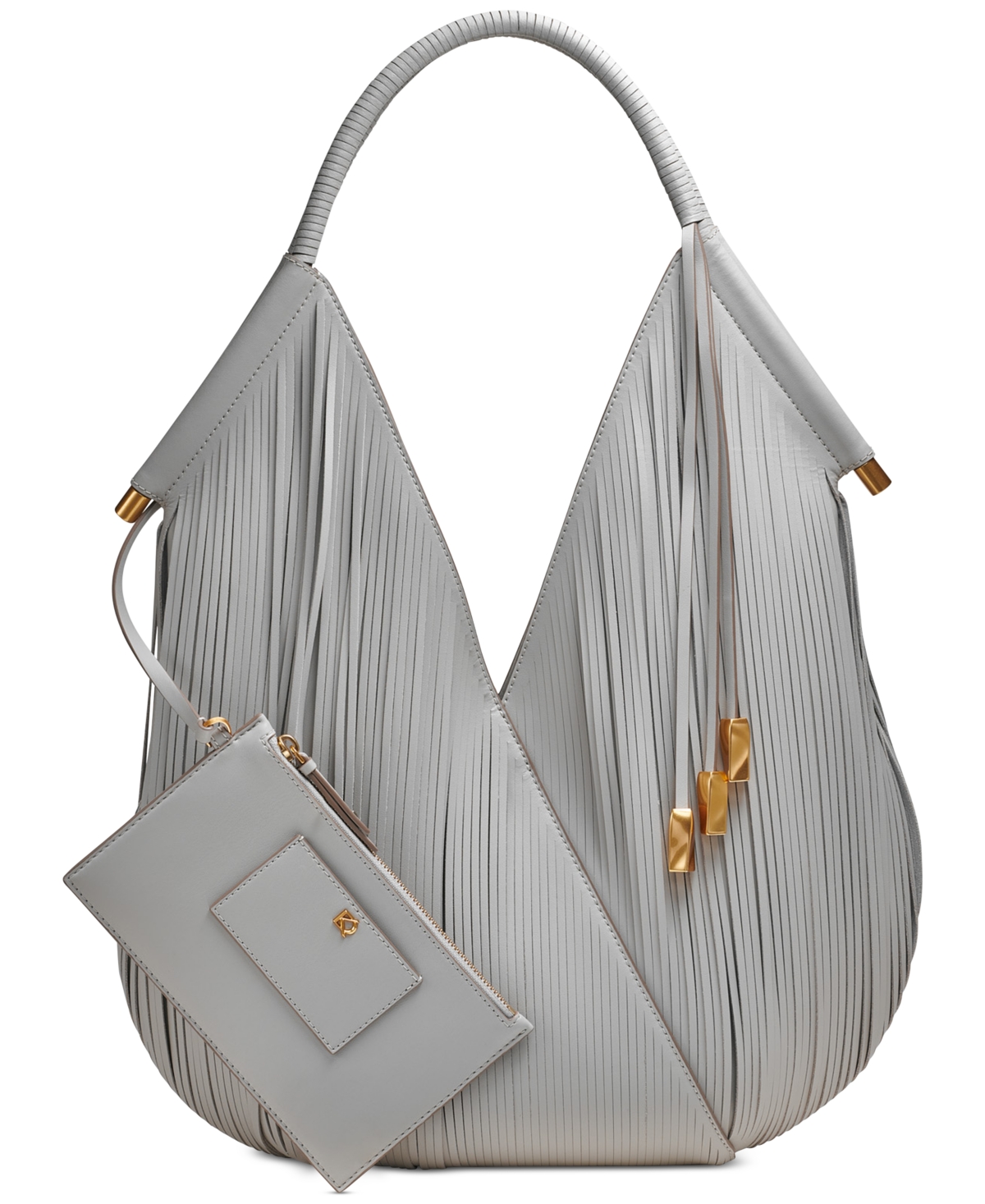 Donna Karan Baldwin Large Laser-cut Shoulder With Leather Wrapped Rounded Handle In Gray