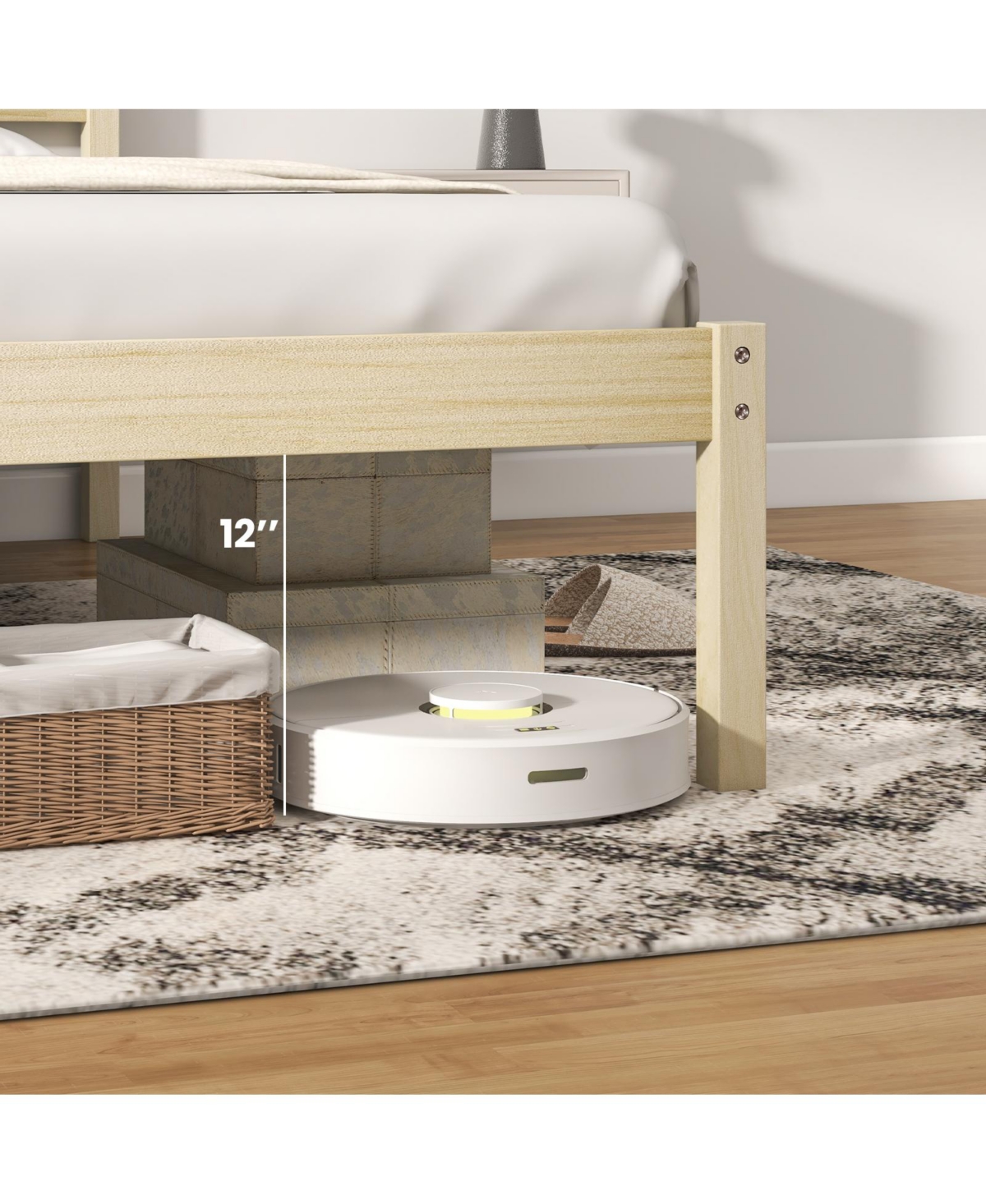 Sugift Size Wooden Bed Frame with Headboard and Slat Support