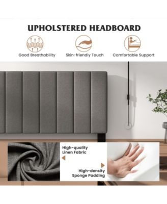 Queen Size Upholstered Bed Frame with Vertical Channel Tufted Headboard-Gray