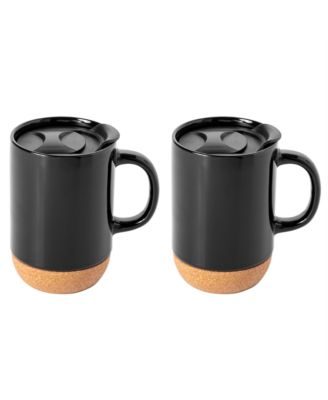 Modani 2 Pack Large 16.5 OZ Ceramic Mugs Set with Removable Cork Bottom and Lid - White