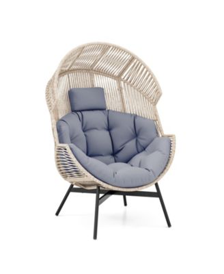Wicker Oversized Egg Style Chair with Cushions and Headrest