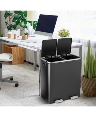 Recycling Trash Can with 2 Pedals and Compartments, 16-Gallon Total Capacity