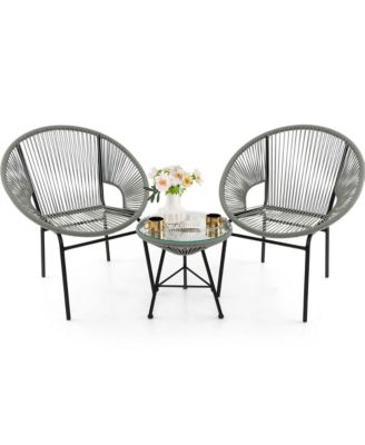 3PCS Patio Acapulco Furniture Bistro Set Plastic Rope Glass Table