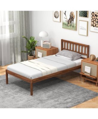 Twin Size Wood Bed Frame with Headboard and Slat Support