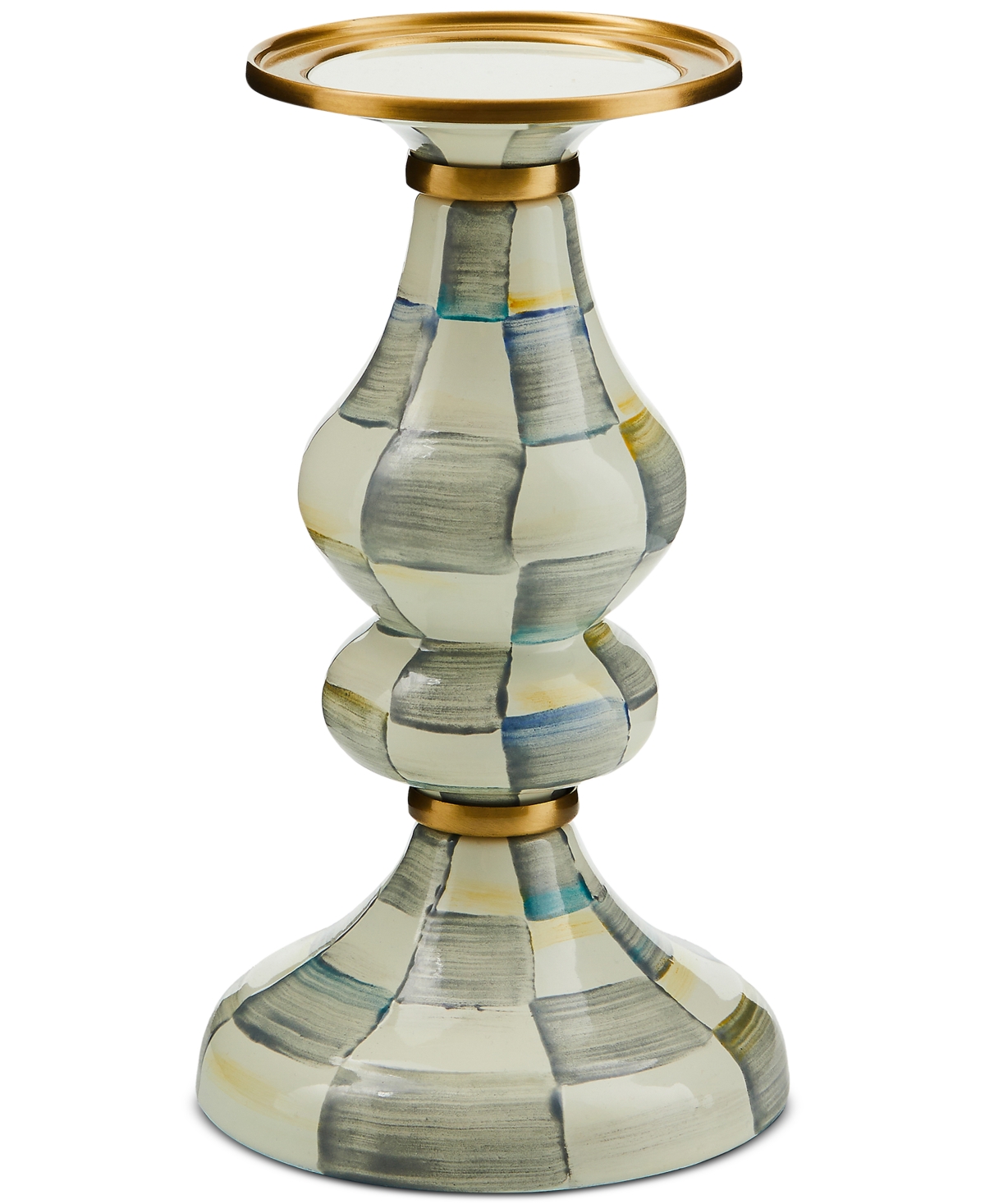 Mackenzie-childs Mackenzie Childs Sterling Check Medium Pillar Candleholder In No Color