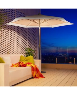 9ft 2-Tone Solar LED Patio Umbrella, 12 LEDs, Auto-Tilt, Crank, UV Protection
