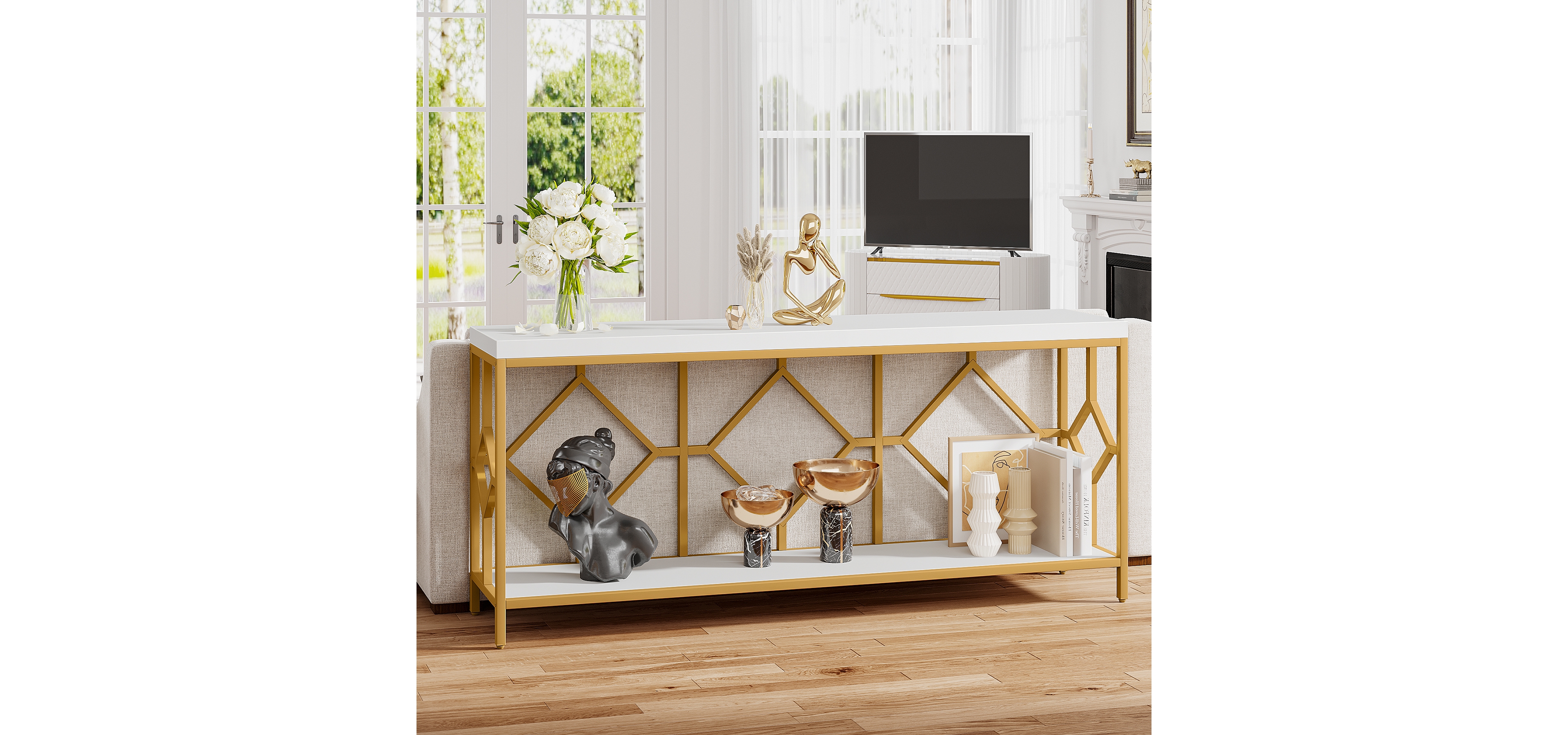 Tribesigns 71 Inch Extra Long Sofa Table, Narrow Long Sofa Console Tables Behind Couch Table with Open Storage Shelf