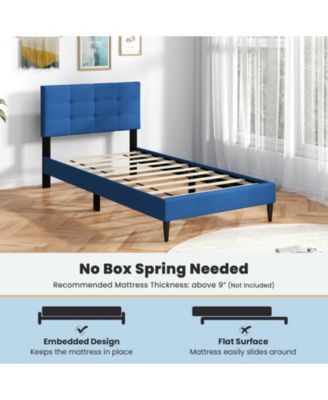 Twin Size Upholstered Platform Bed with with Button Tufted Linen Fabric Headboard