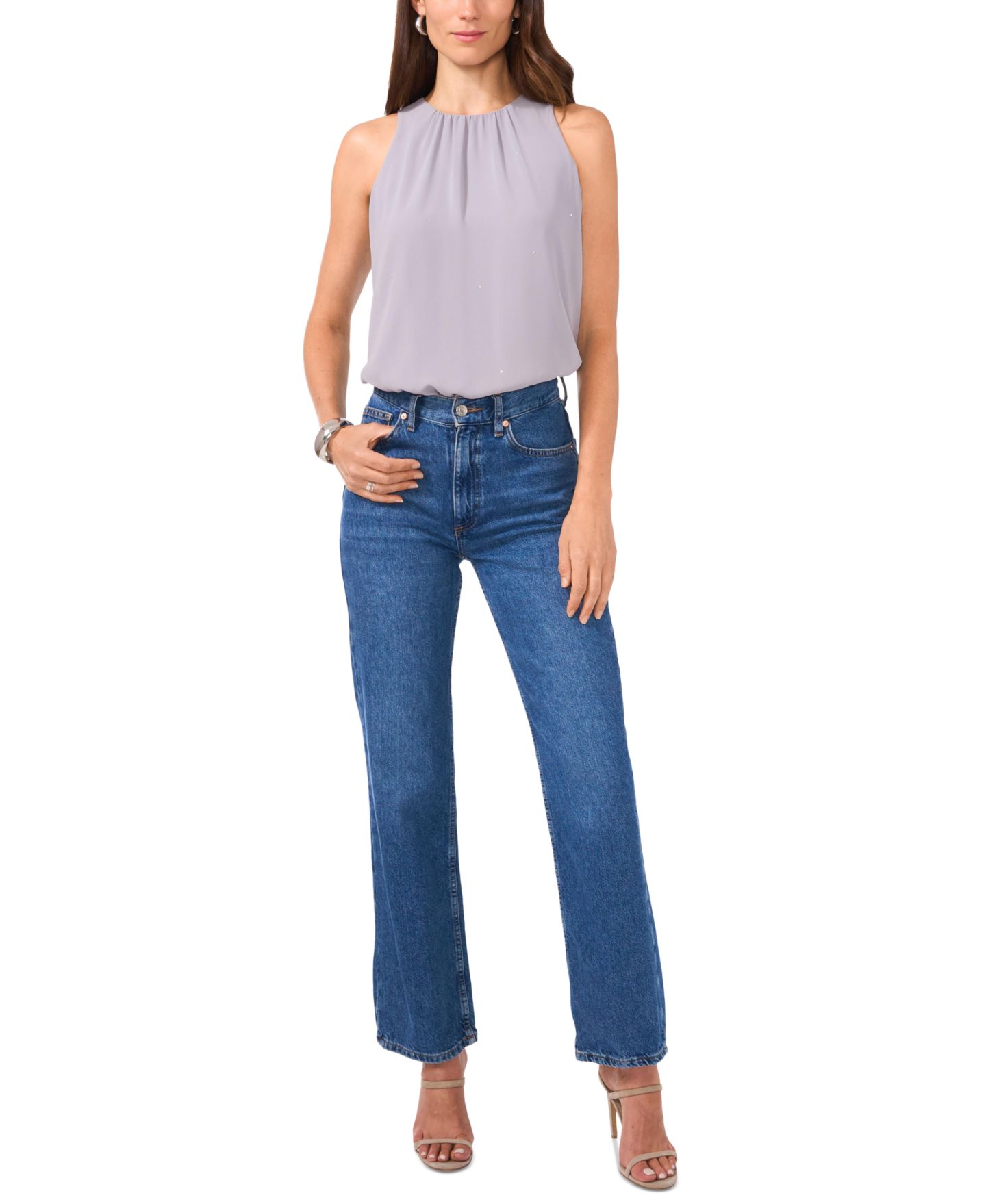 Женский топ Vince Camuto Crewneck Sleeveless Embellished, цвет: Серый — фото 3